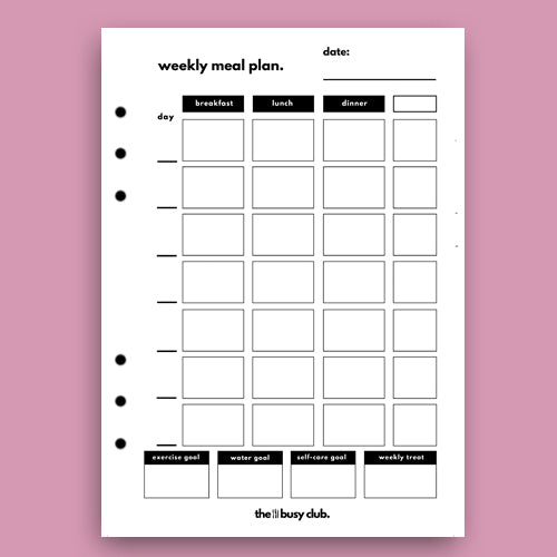 Weekly Meal Planner 'Blended Binder' Organiser Inserts