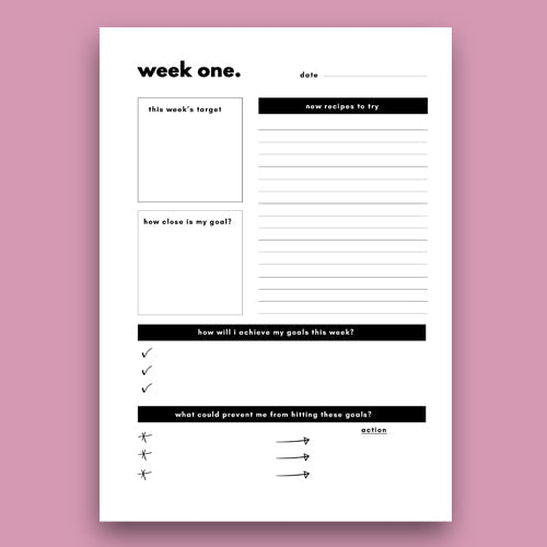 8 Week Food Diary Personal Planner Inserts - Sun