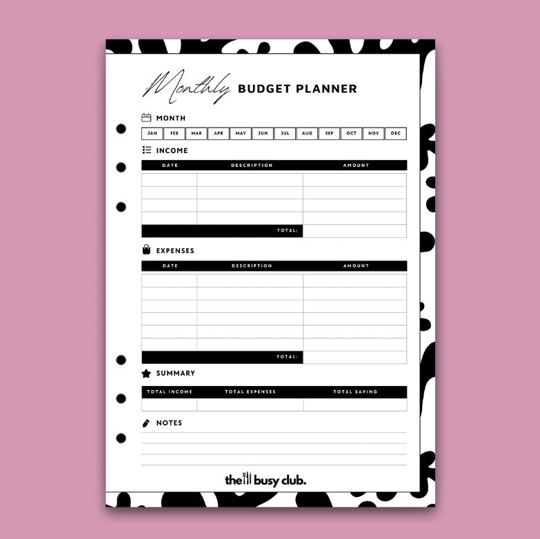 Monthly Budget Planner 'Blended Binder' Organiser Inserts