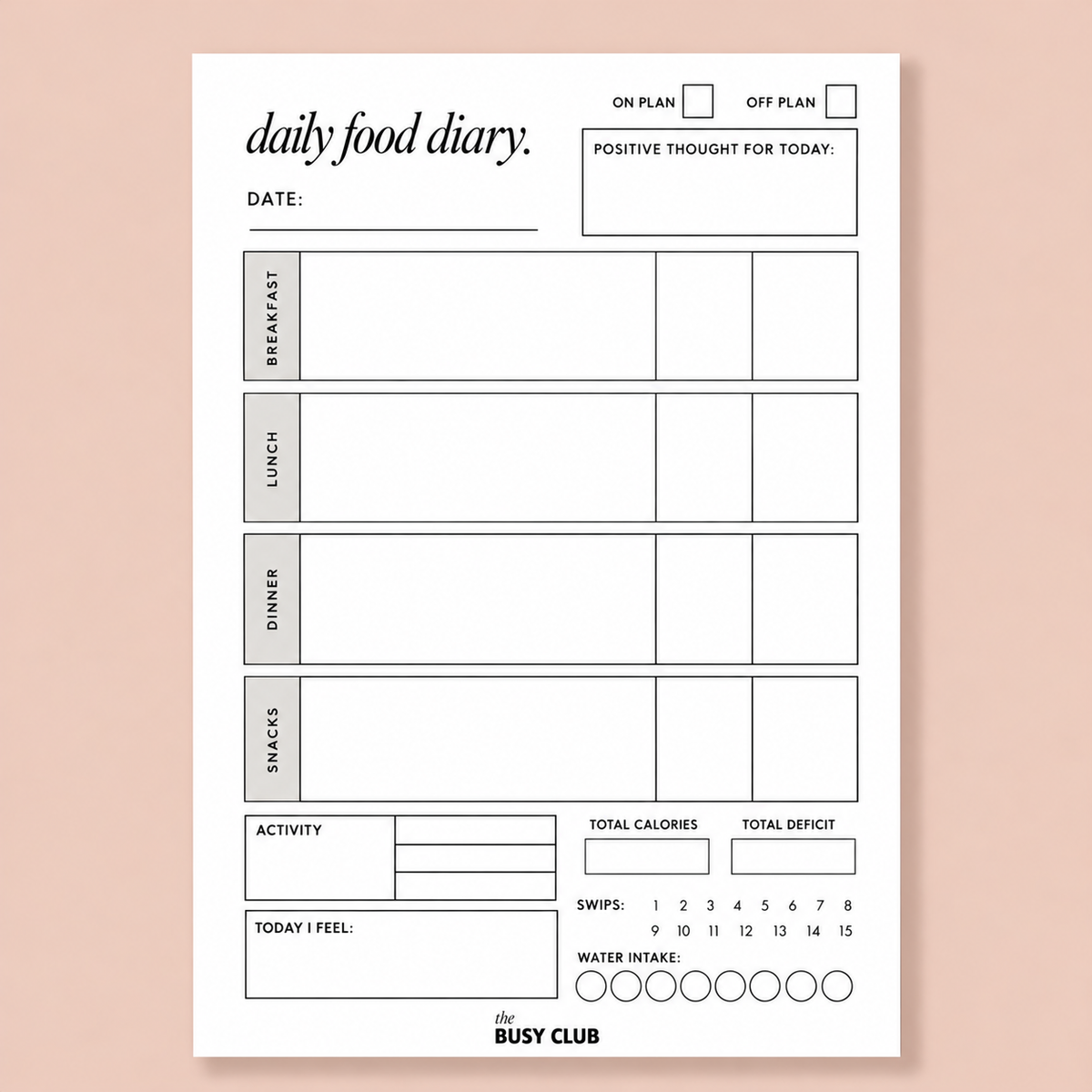 Daily Food Diary 'Blended Binder' Inserts