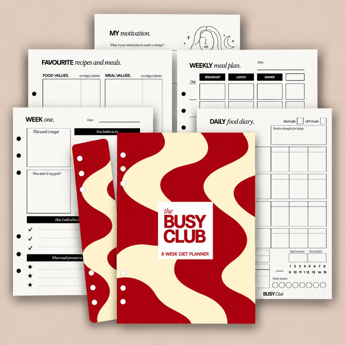 8 Week Diet Planner A5 Ring Binder Inserts - Red Velvet