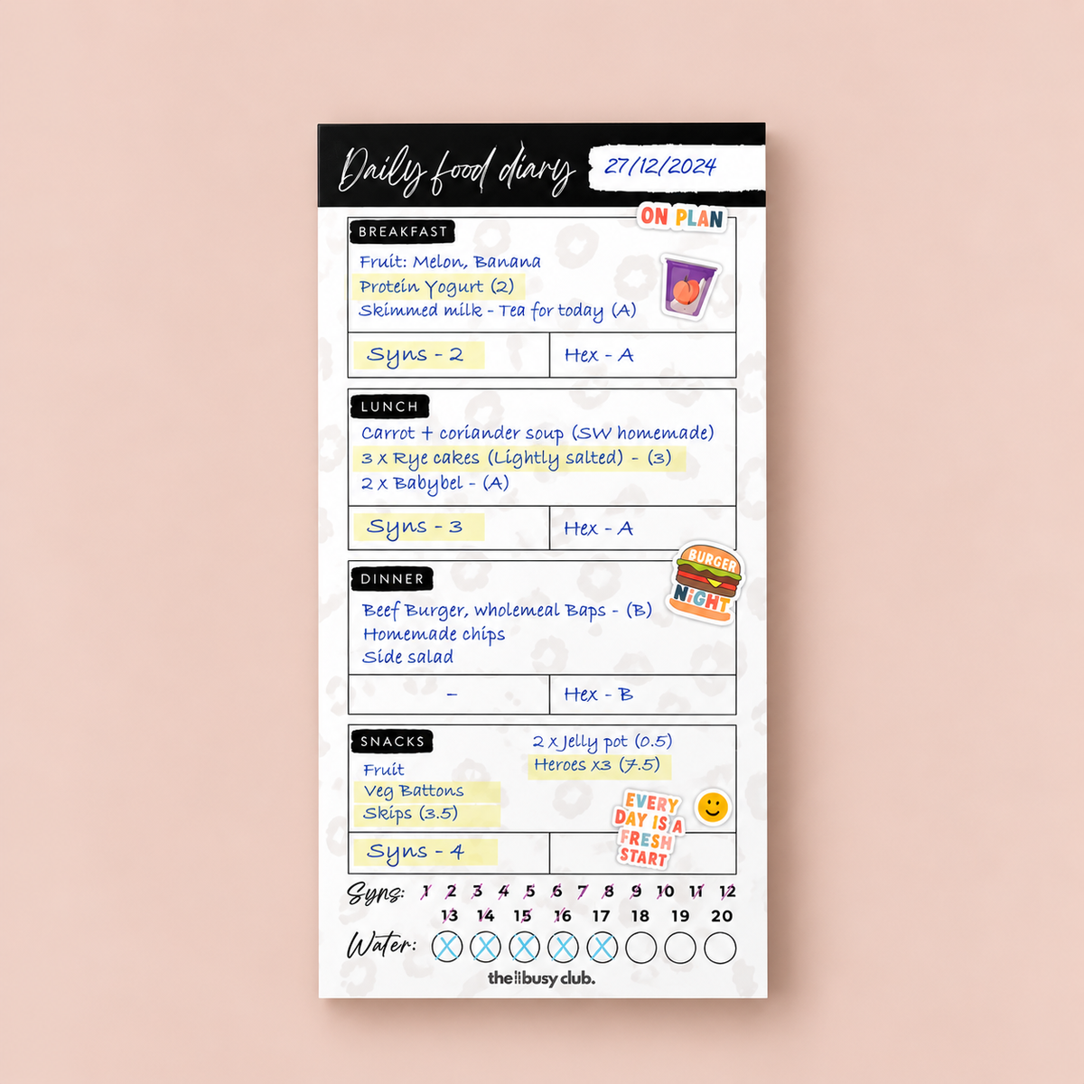 Daily Food Diary Tear Off Pad