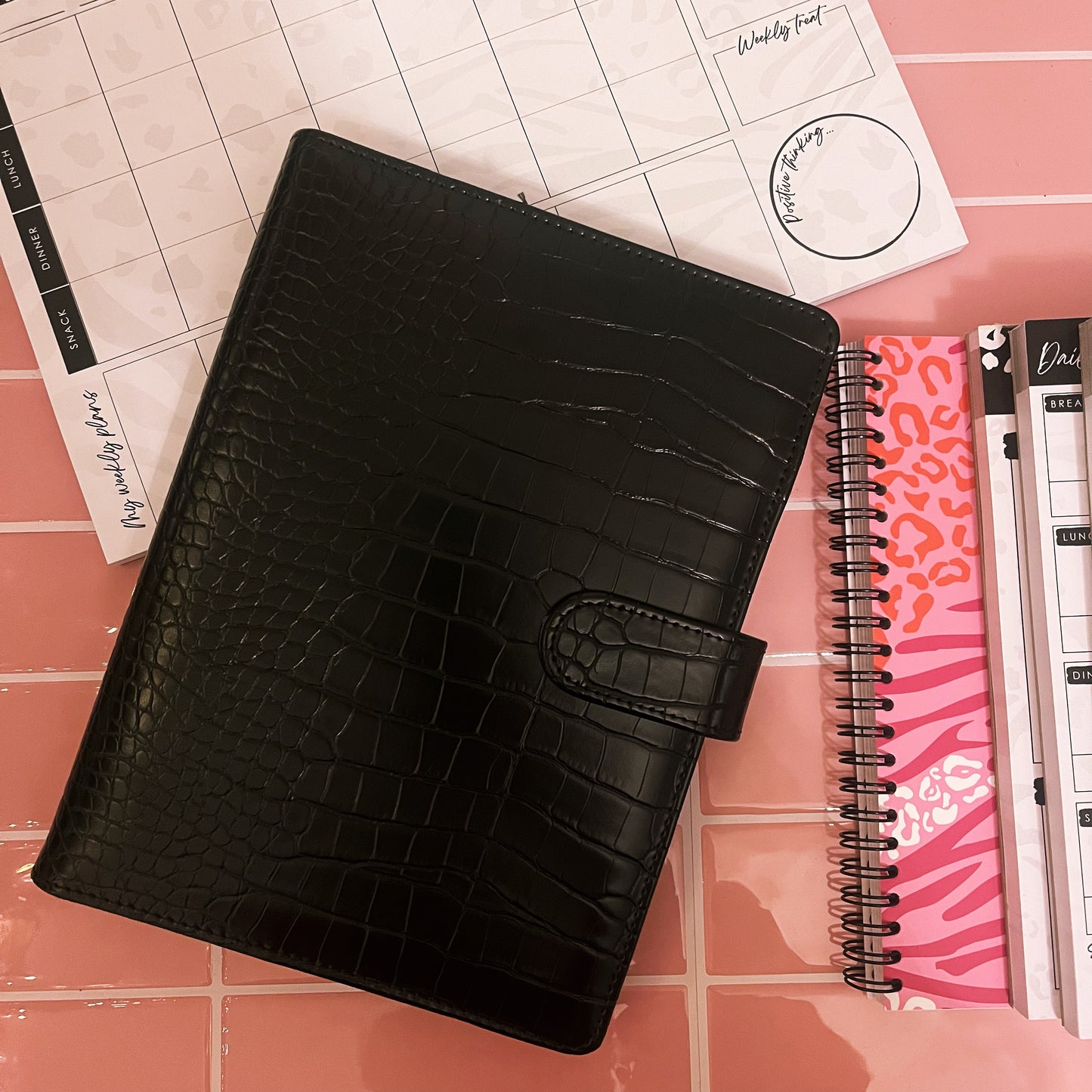 Black croc 'Blended Binder' A5 Organiser