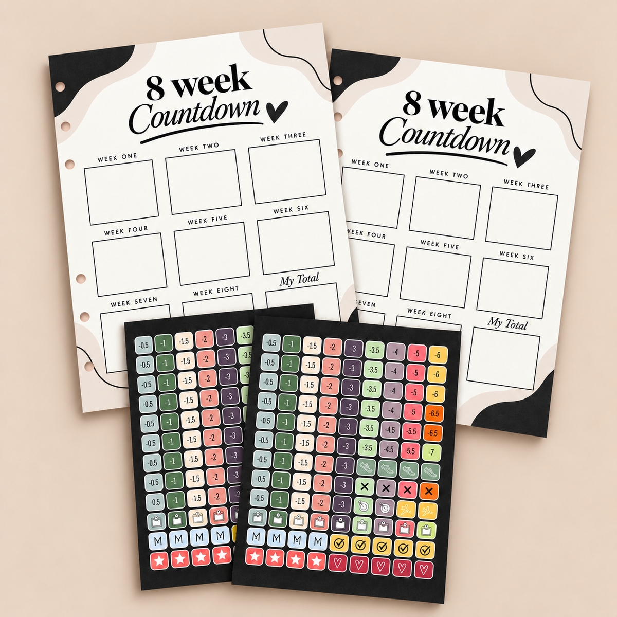 8 Week Countdown A5 Binder Inserts & Stickers Bundle