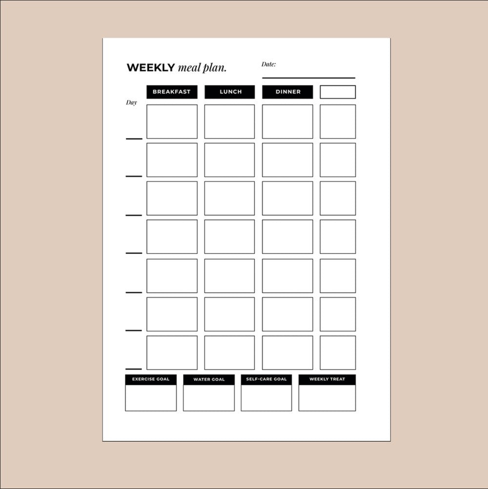 Weekly meal plan template on a beige background