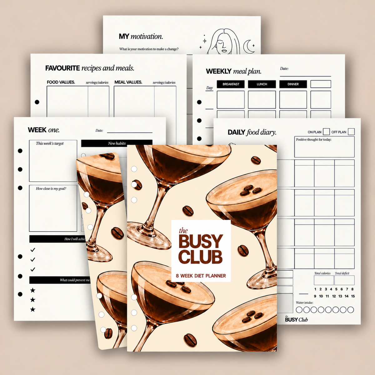 8 Week Diet Planner A5 Ring Binder Inserts - Happy Hour
