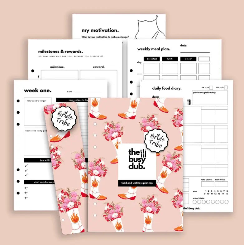 Planner with 'Bride Tribe' design on a beige background