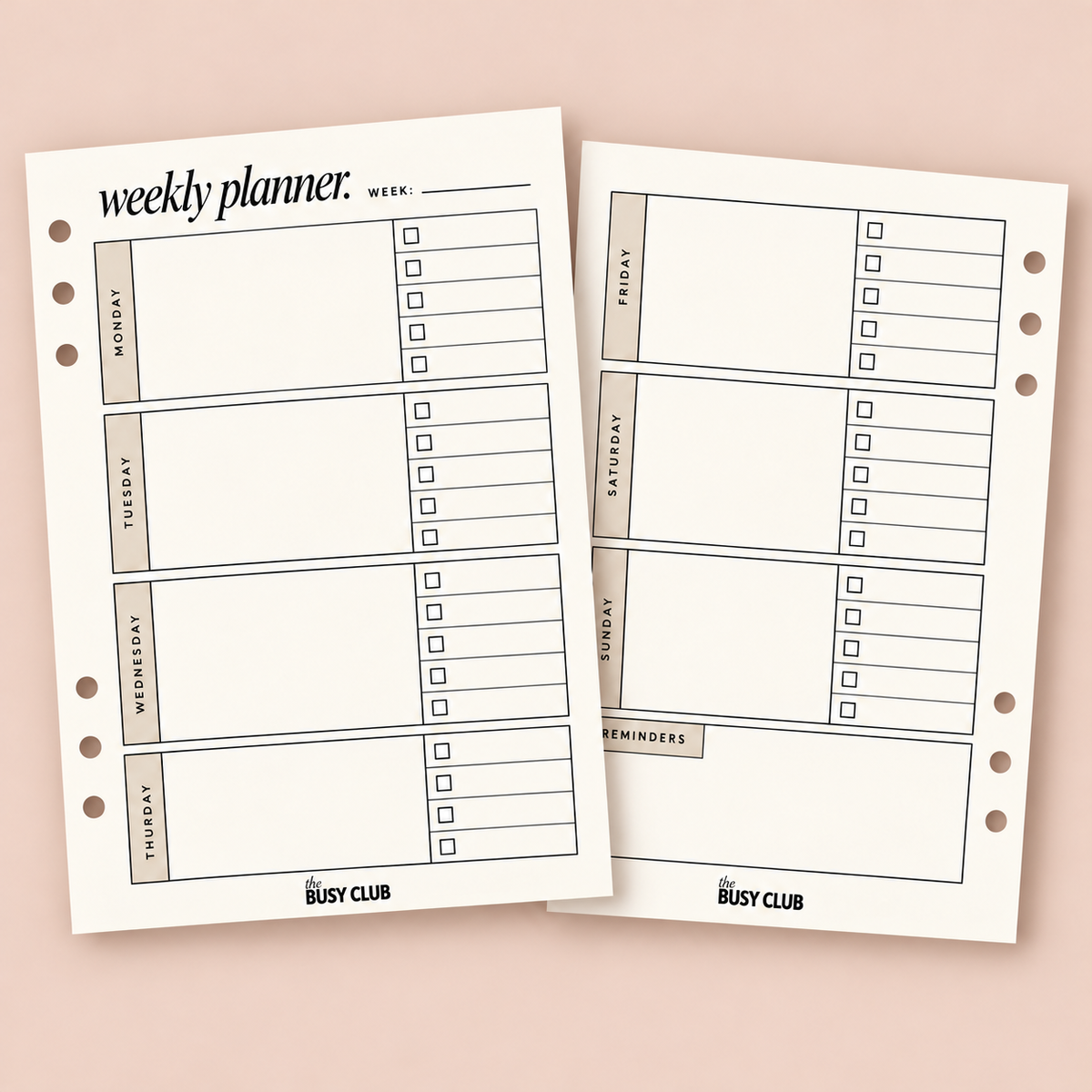 Undated Weekly Planner A5 Ring Binder Inserts