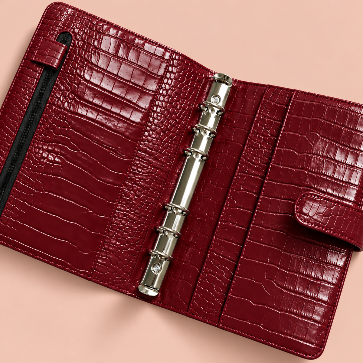 Embossed Croc A5 Ring Binder - Burgundy - Inner