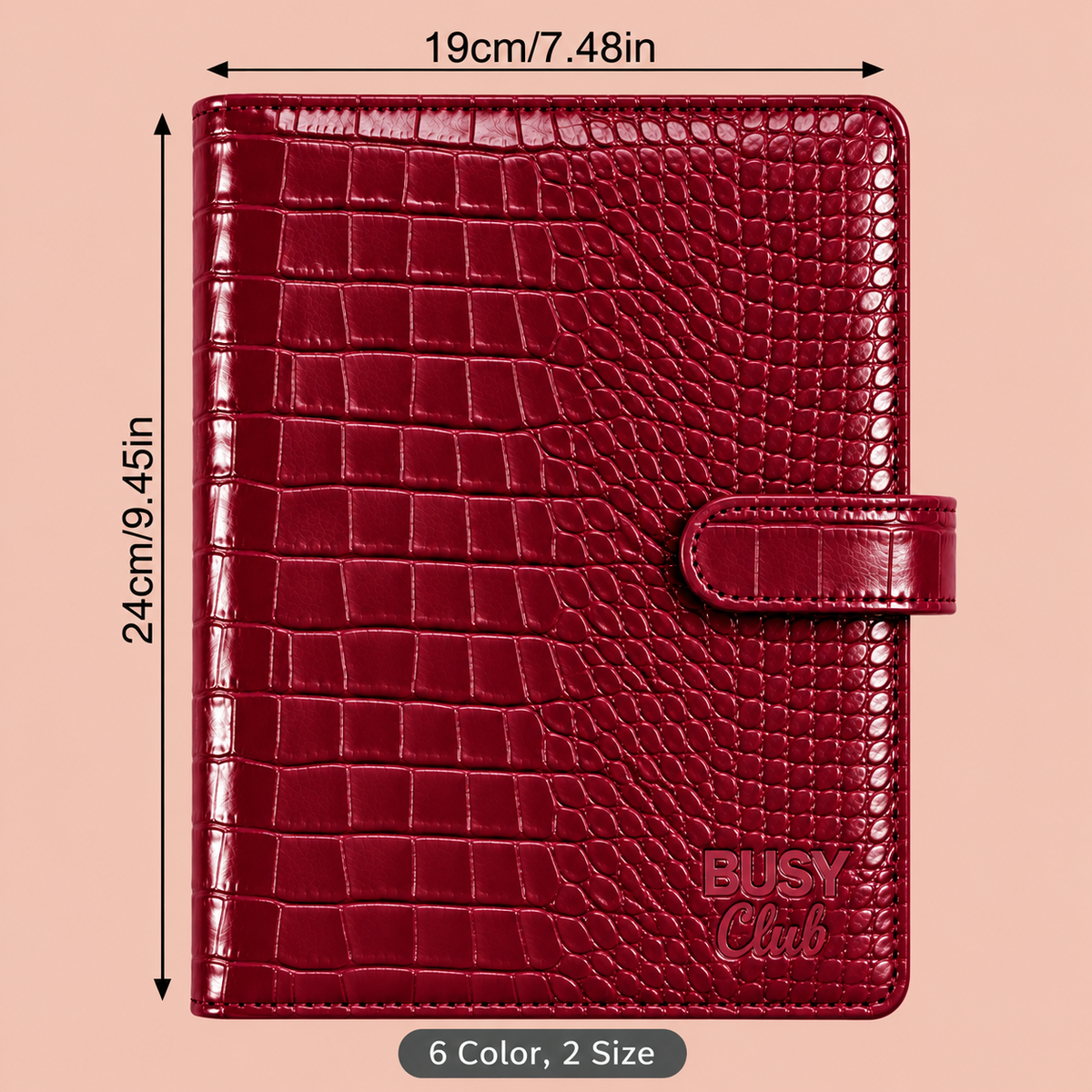 Embossed Croc A5 Ring Binder - Burgundy - Measurements
