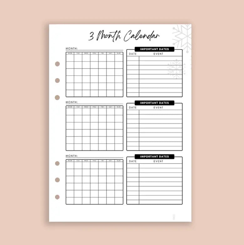 3-month calendar planner on a beige background
