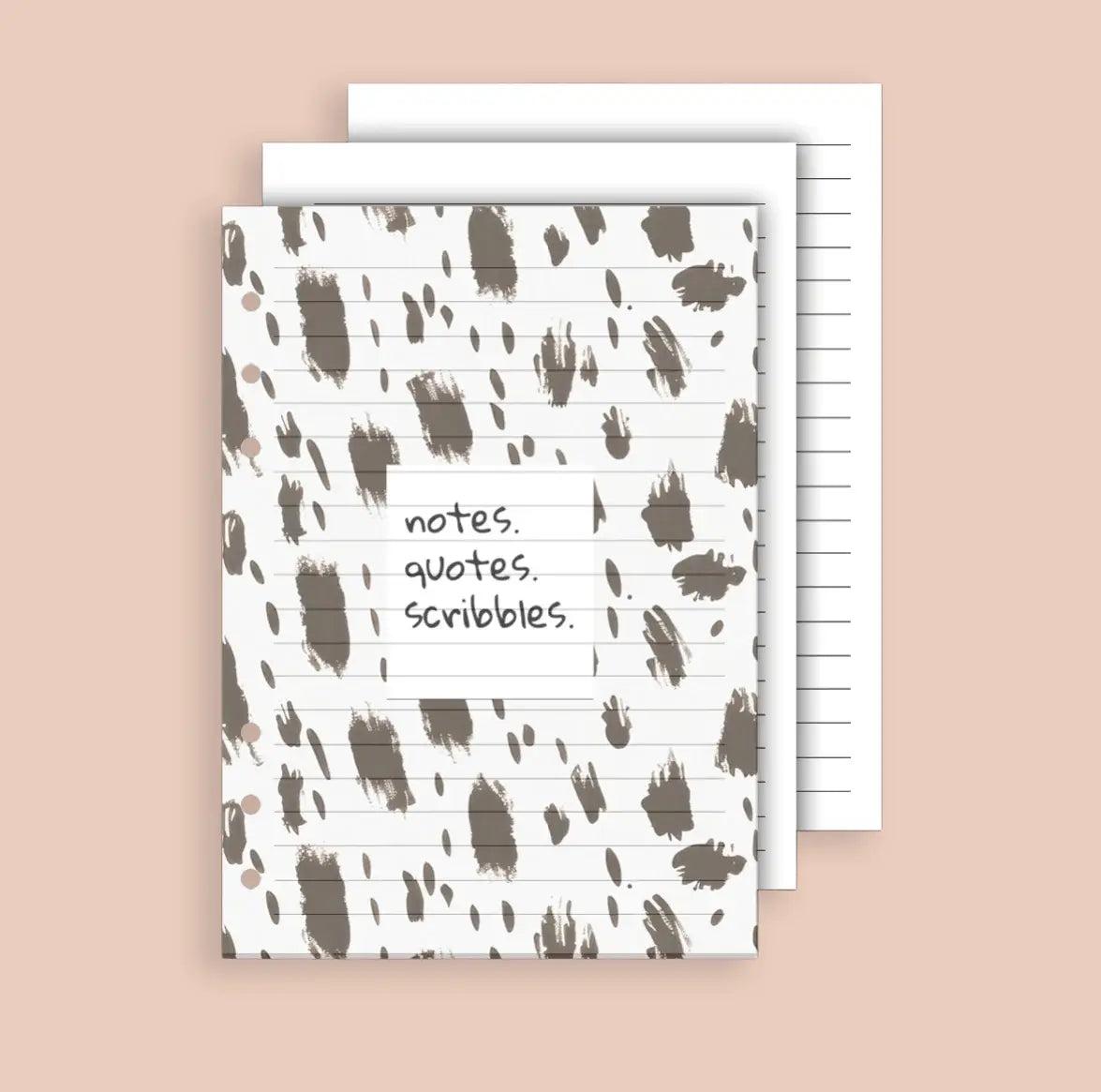 Notebook with abstract brown pattern and text on a beige background