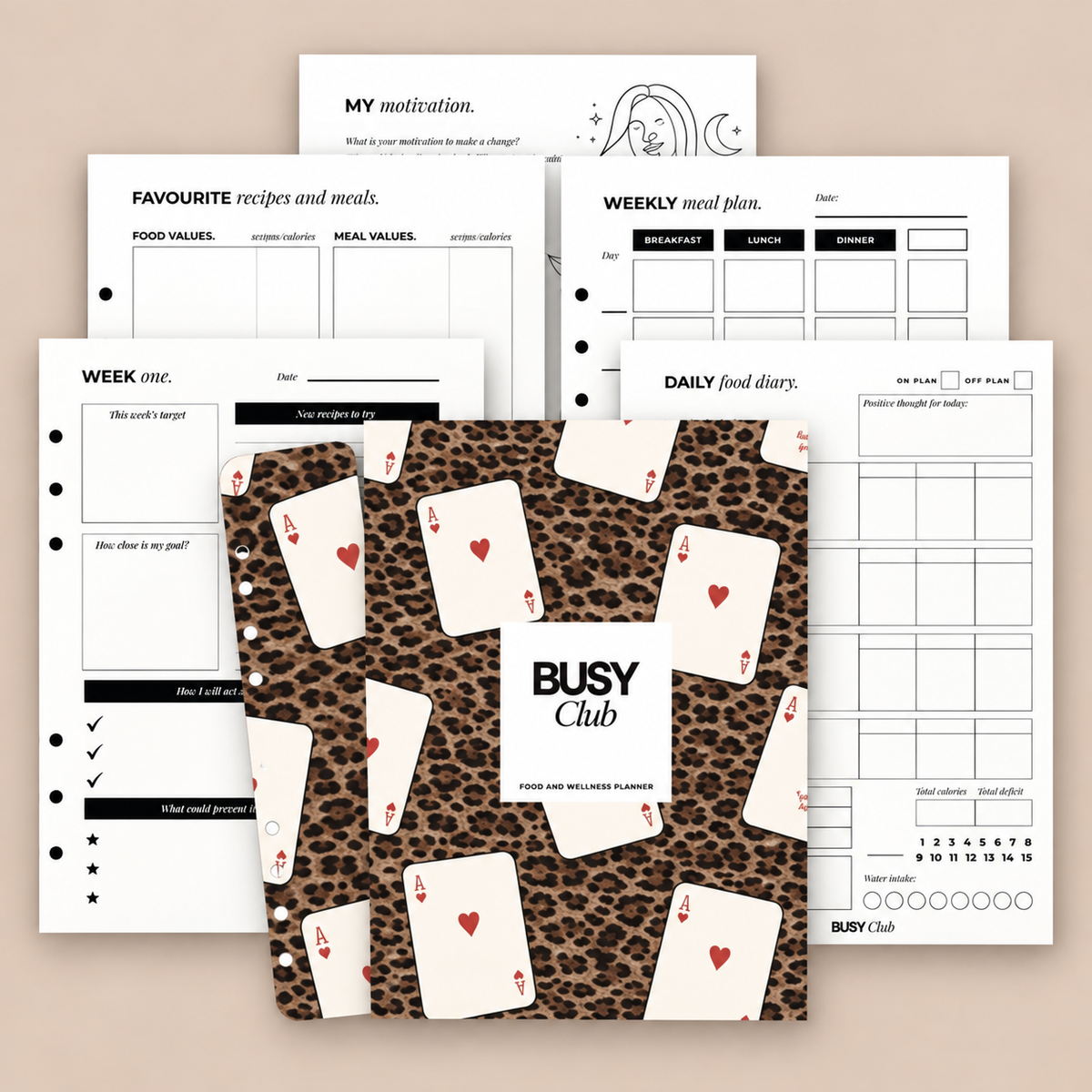 8 Week Food Diary Personal Planner Inserts - Lucky Cards
