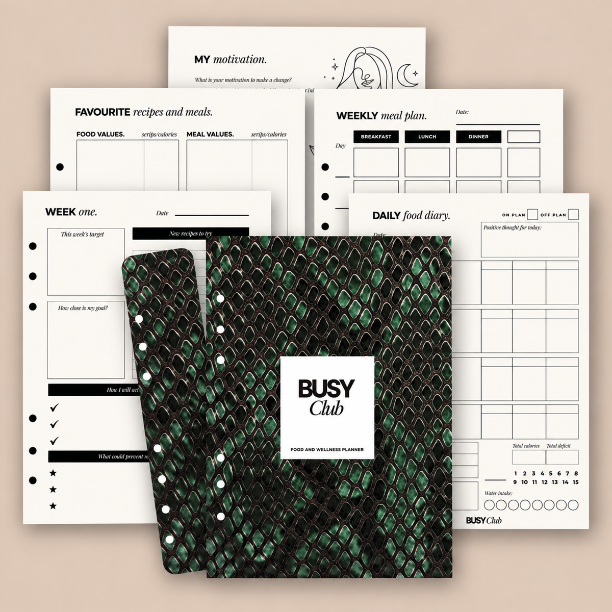 8 Week Food Diary Personal Planner Inserts - Midnight Jungle
