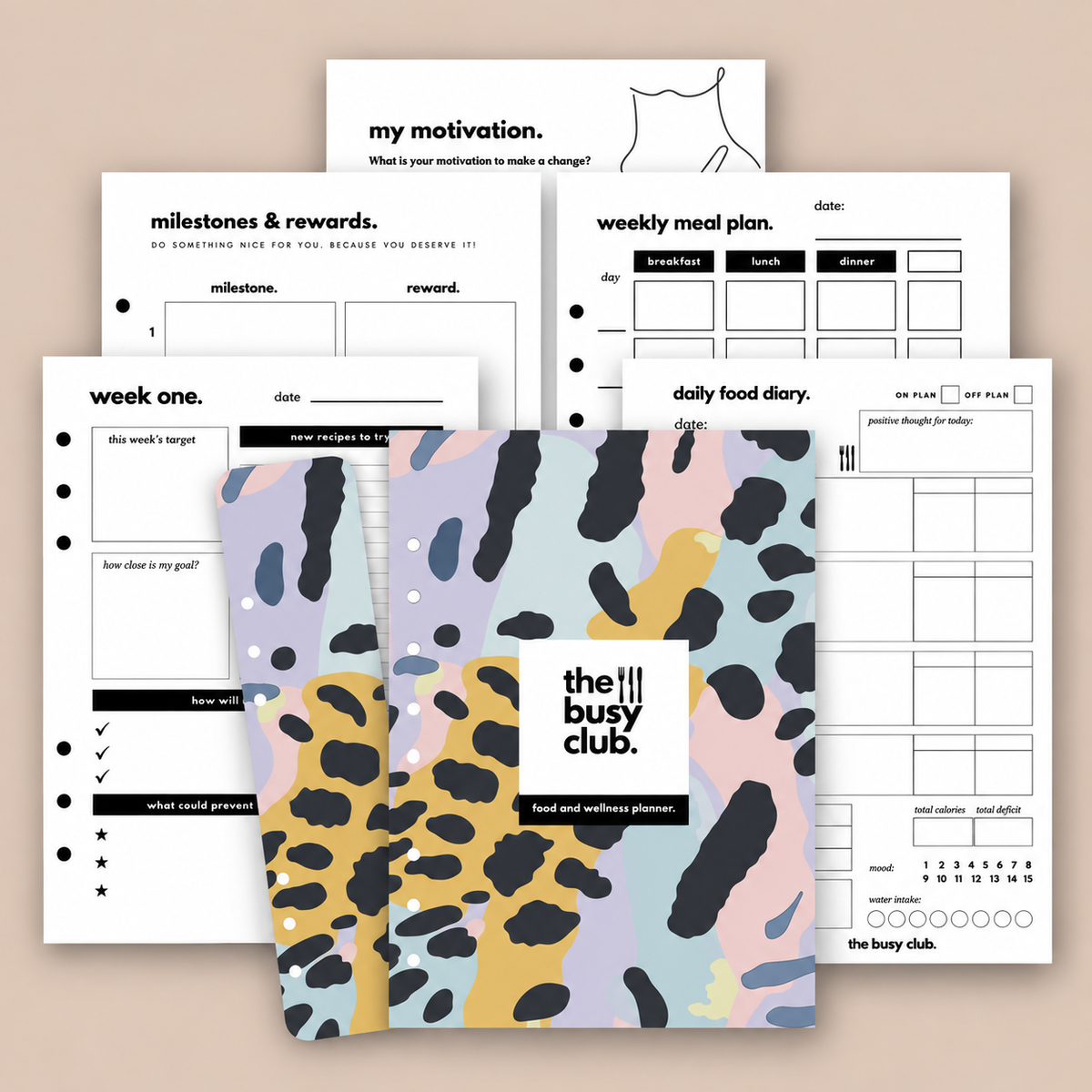 8 Week Food Diary Personal Planner Inserts - Animal Print