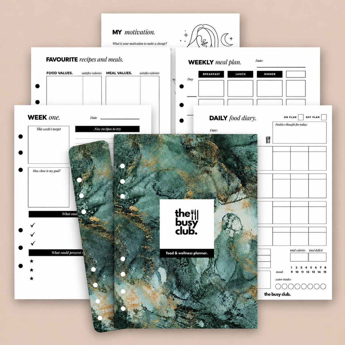 8 Week Food Diary Personal Planner Inserts - Green Goddess