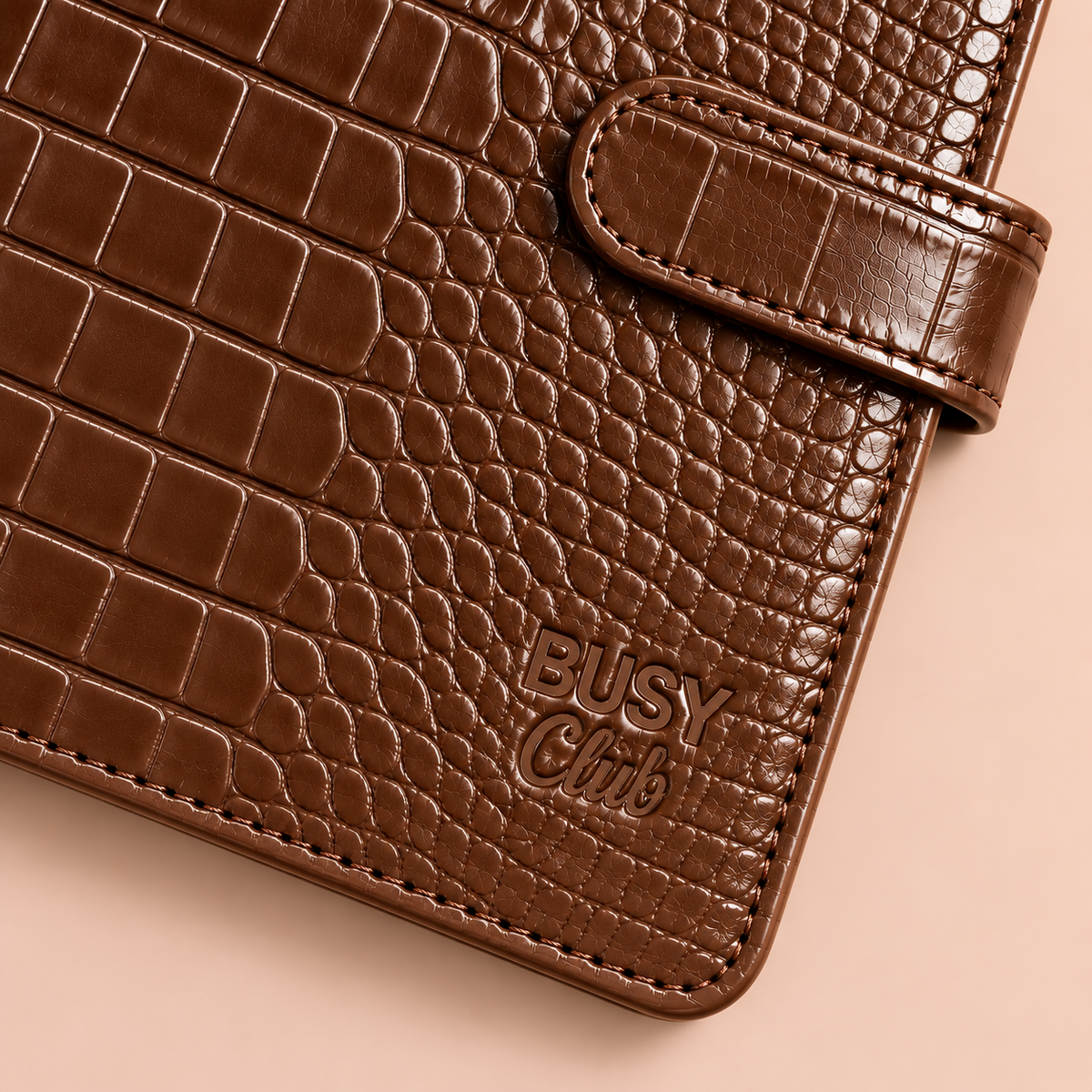 Embossed Croc A5 Ring Binder - Brown - embossed detail