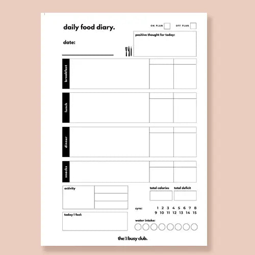 Daily food diary template on a beige background