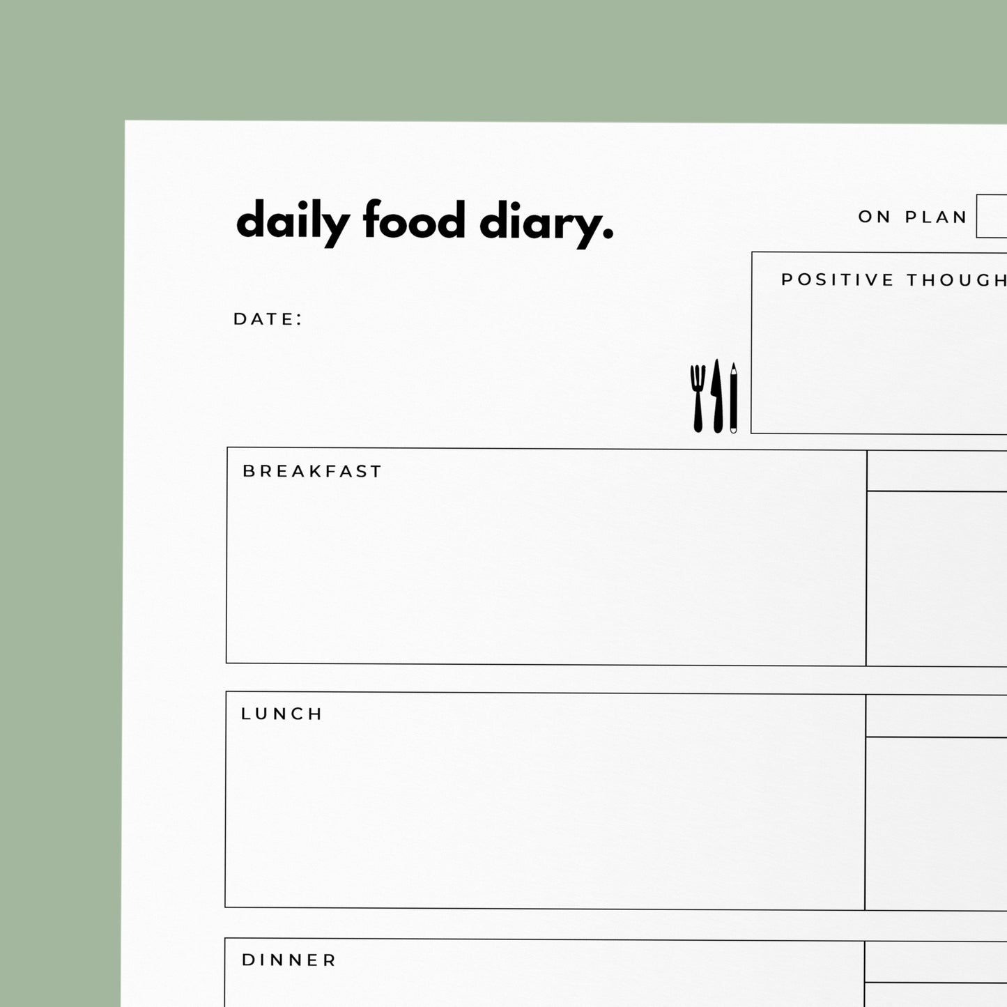Daily Food Diary | Printable Digital Download