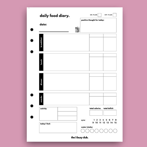 Daily Food Diary 'Blended Binder' Inserts
