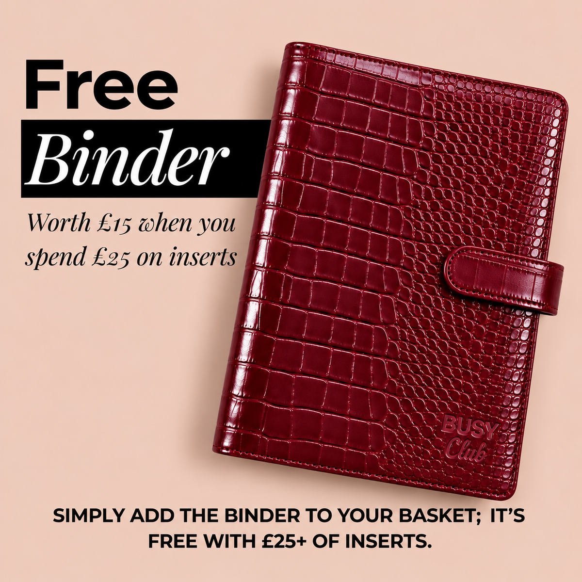 Embossed Croc A5 Ring Binder - Burgundy