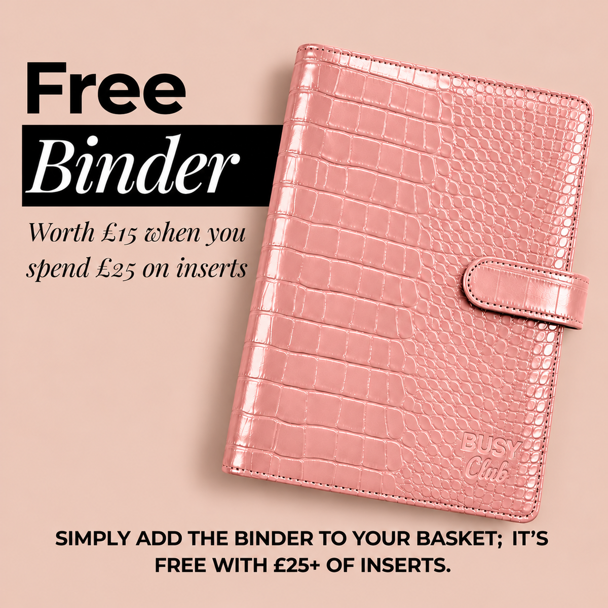 Embossed Croc A5 Ring Binder - Pink