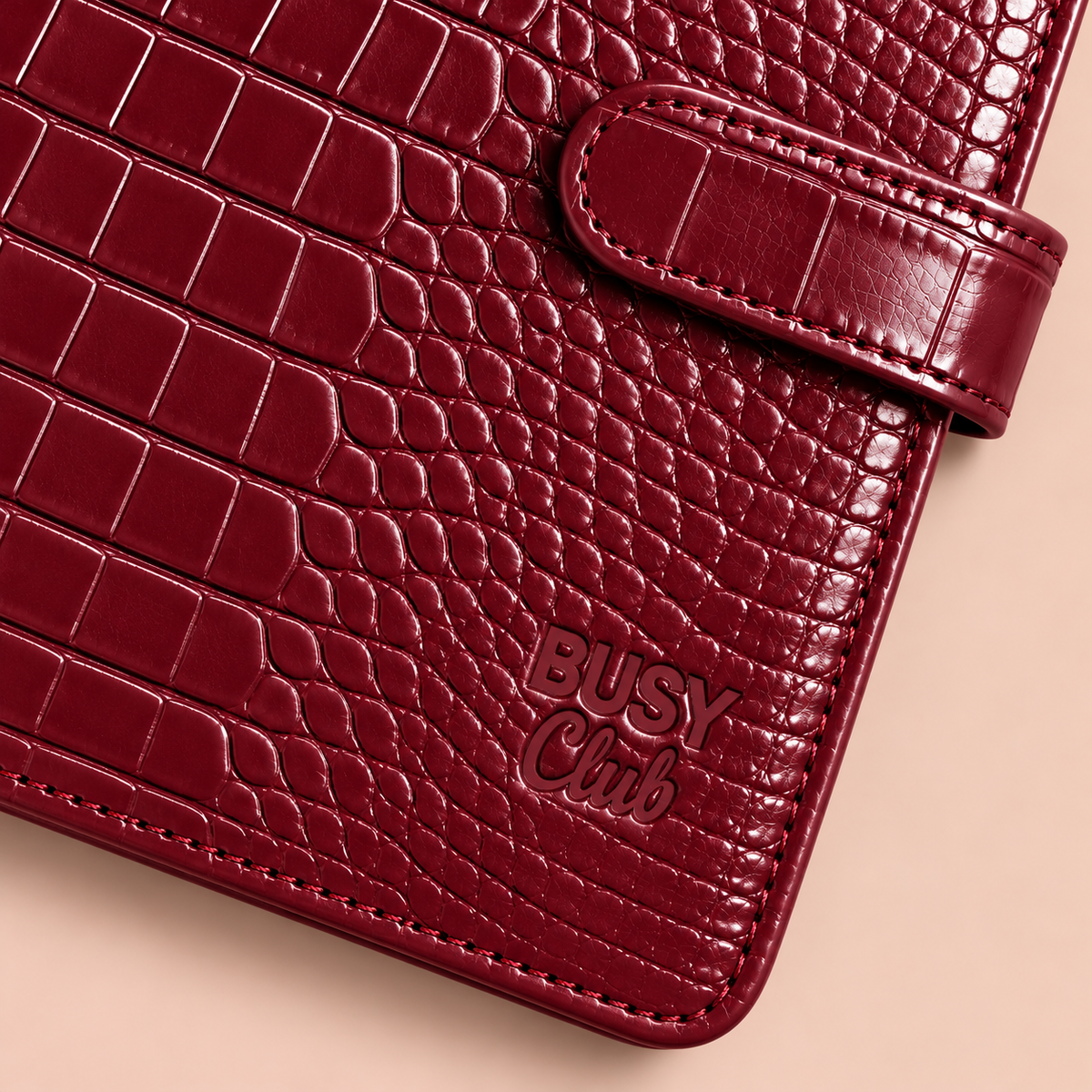 Embossed Croc A5 Ring Binder - Burgundy - Embossed Details