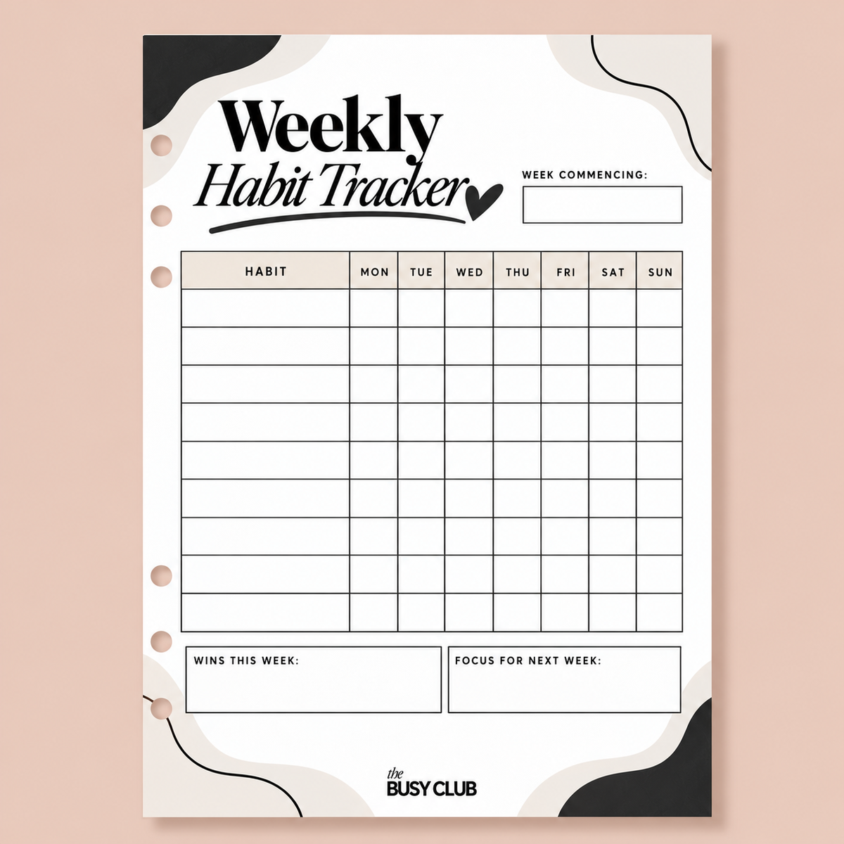 Weekly Habit Tracker A5 Ring Binder Inserts