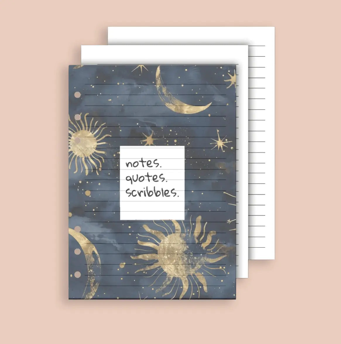 Notebook with celestial design on a beige background