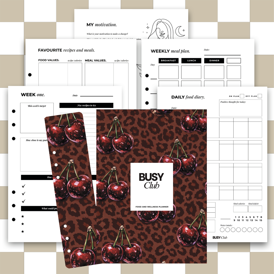 8 Week Food Diary Personal Planner Inserts - Wild Cherry