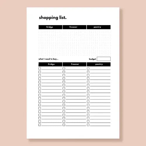 Blank shopping list template with checkboxes on a beige background