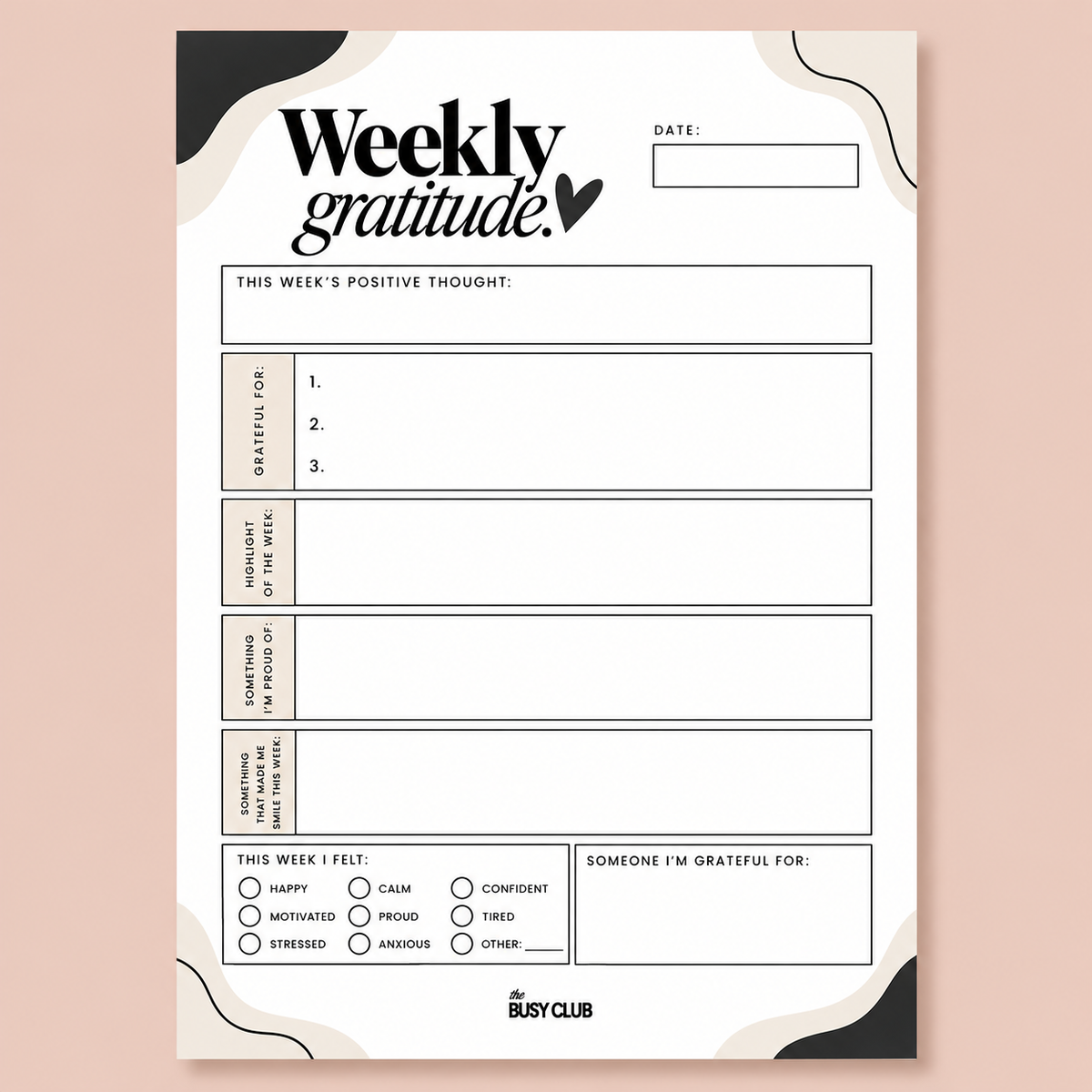 Weekly Gratitude A5 Ring Binder Insert