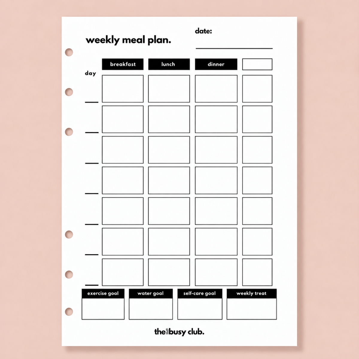 Weekly Meal Planner A5 Ring Binder Inserts - Bold Design
