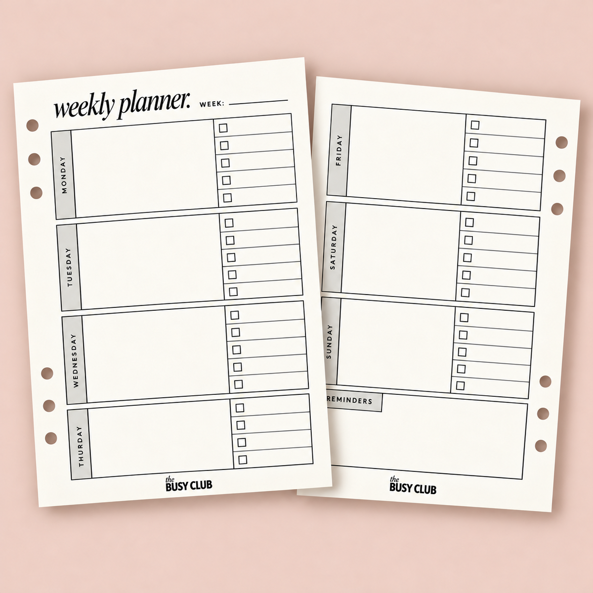 Undated Weekly Planner A5 Ring Binder Inserts