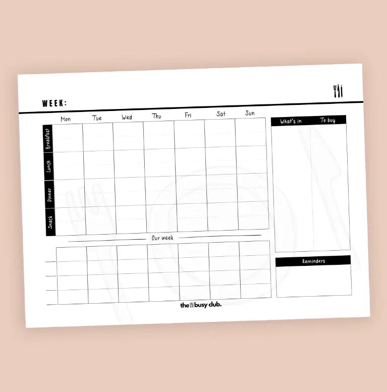 Weekly planner sheet with time slots and notes on a beige background