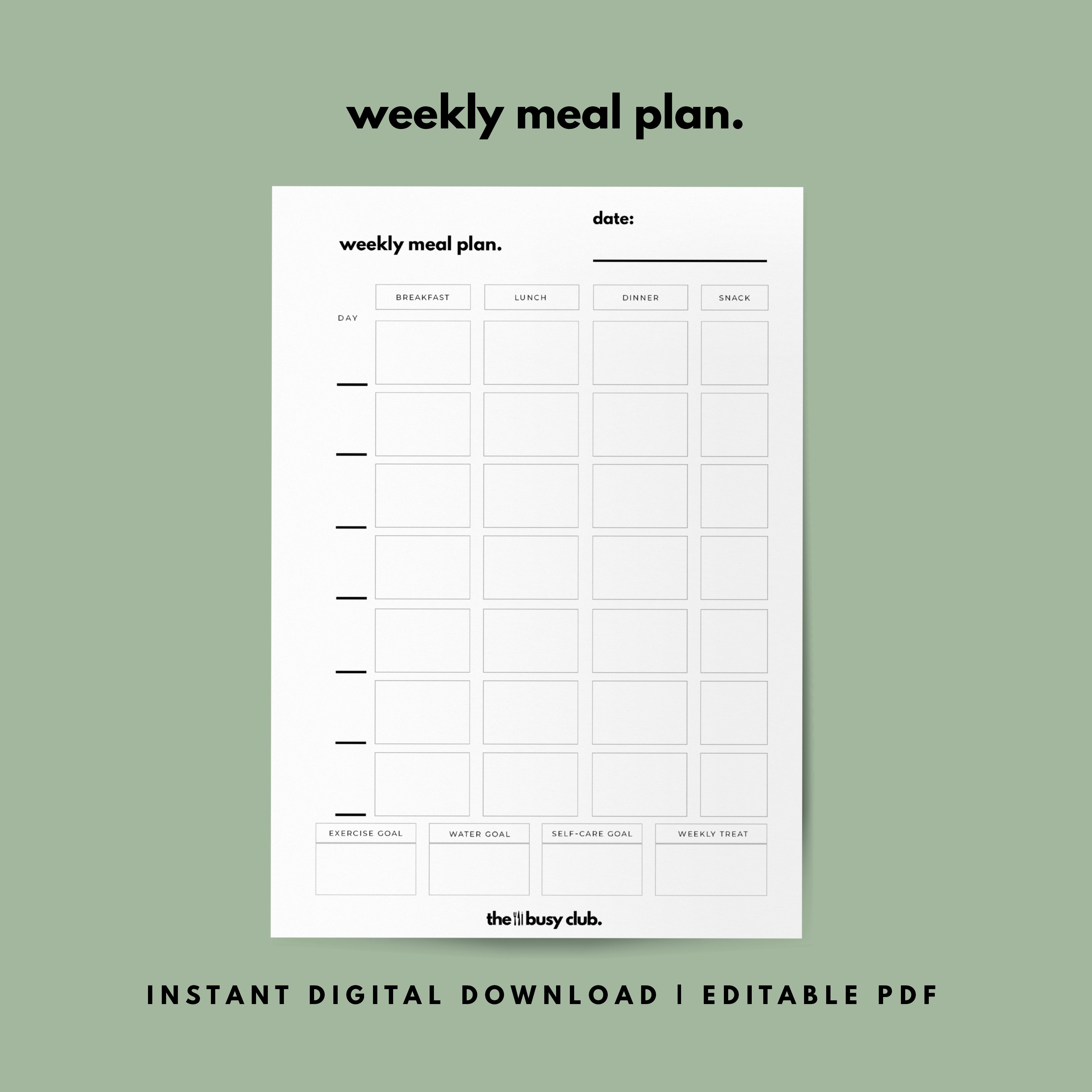 Weekly Meal Planner | Printable Digital Download