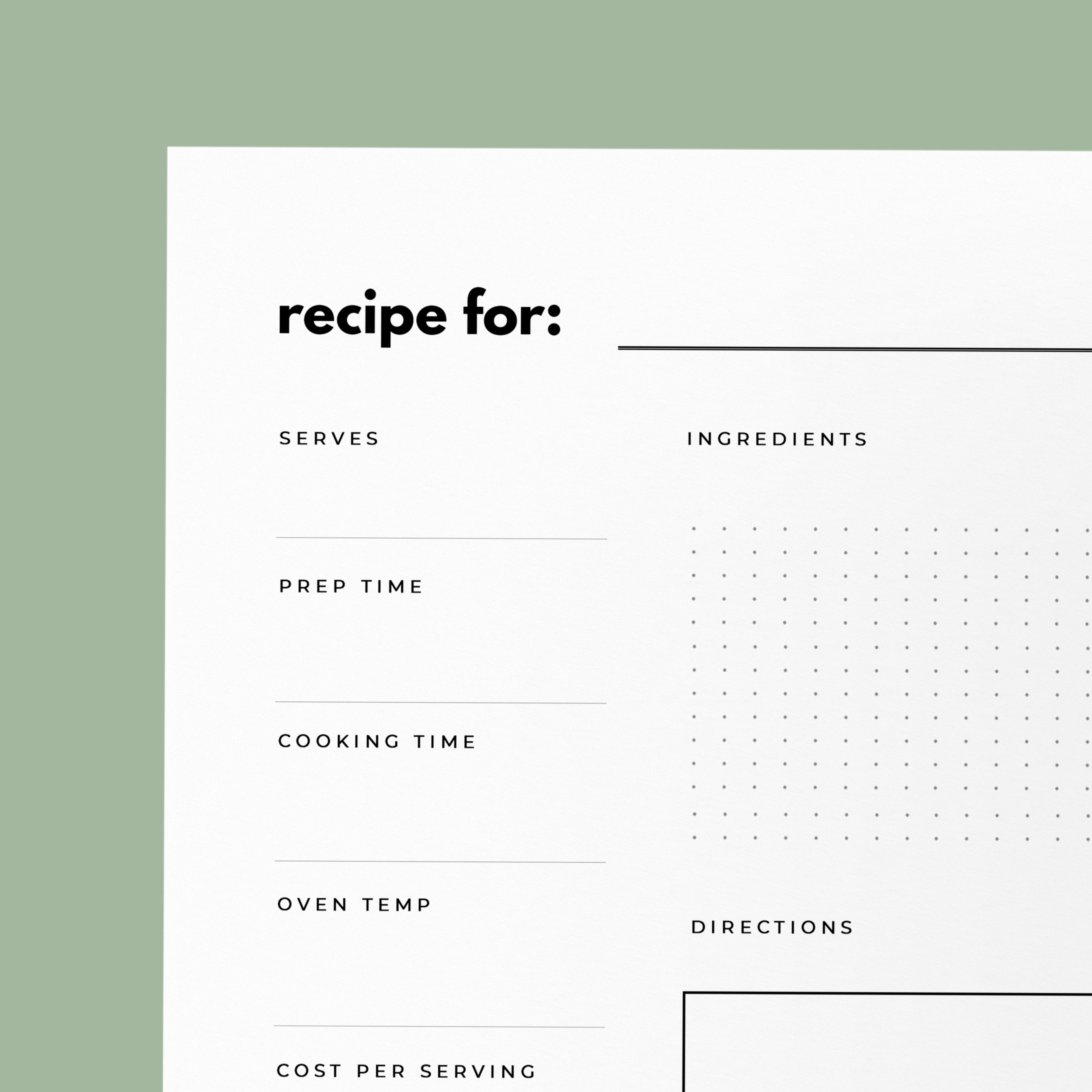Blank Recipe Page | Printable Digital Download