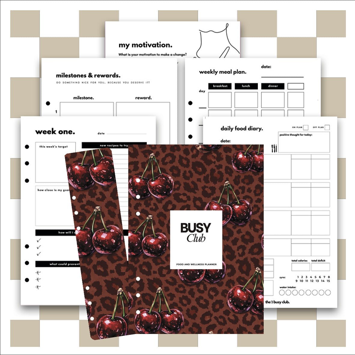 8 Week Food Diary Personal Planner Inserts - Wild Cherry