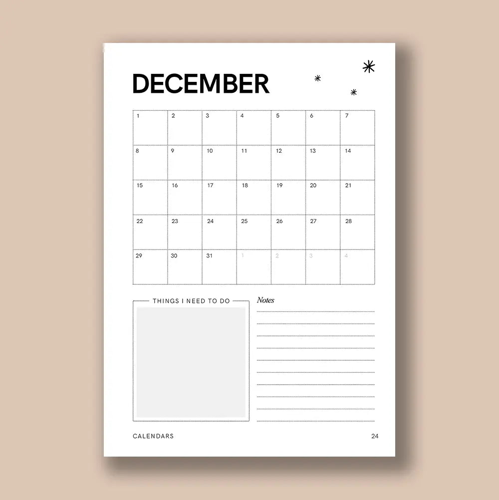 December calendar page with a to-do list on a beige background