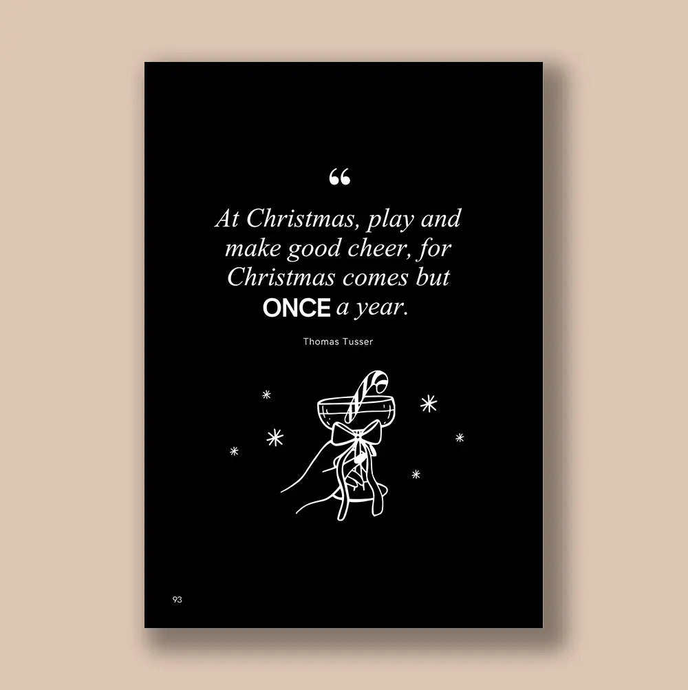Black poster with white text and a small illustration of a cocktail glass on a beige background