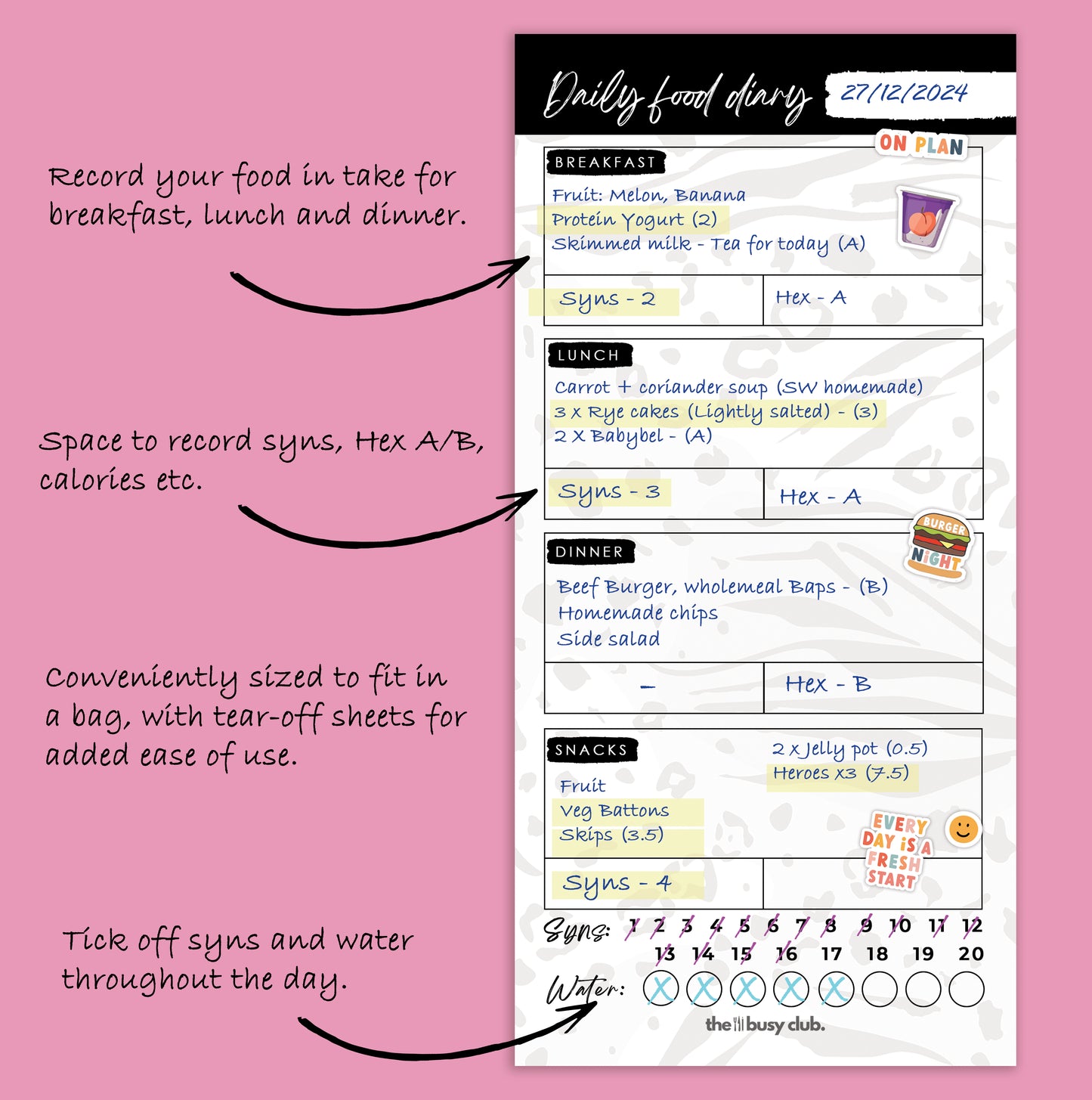 Daily Food Diary Tear Off Pad