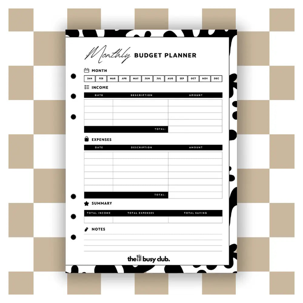 Monthly Budget Planner 'Blended Binder' Organiser Inserts