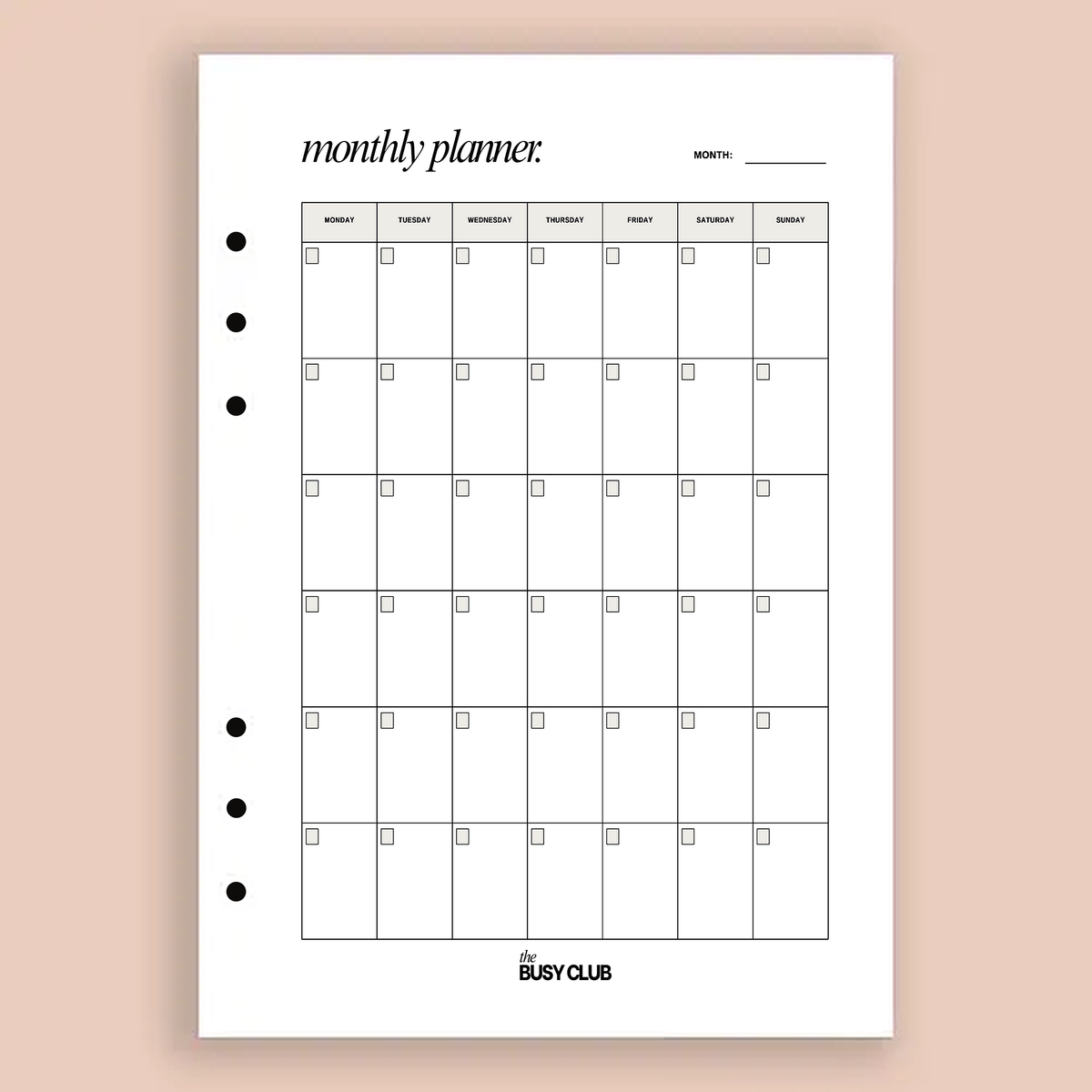Undated Monthly Planner A5 Ring Binder Inserts