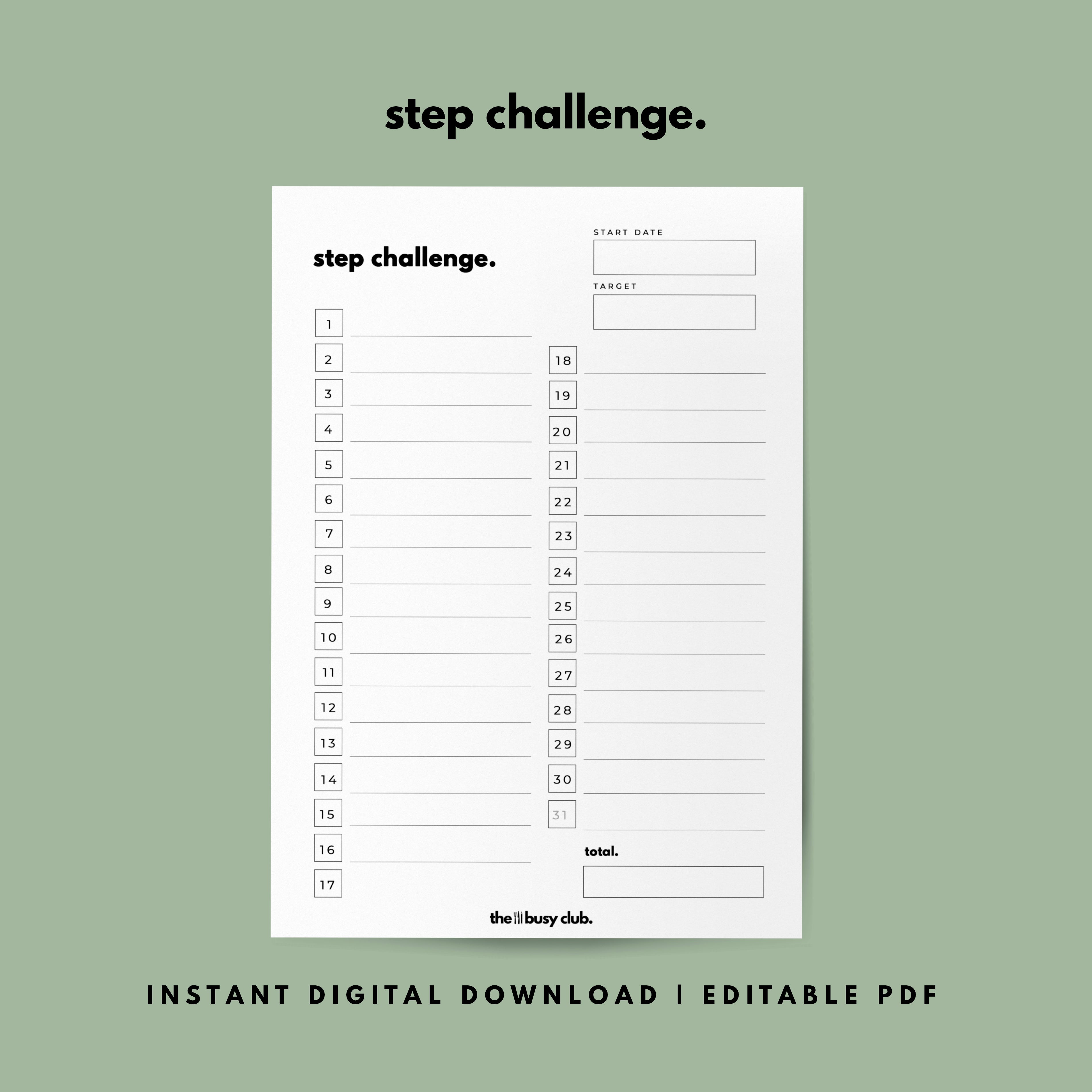 Step Challenge | Printable Digital Download – The Busy Club