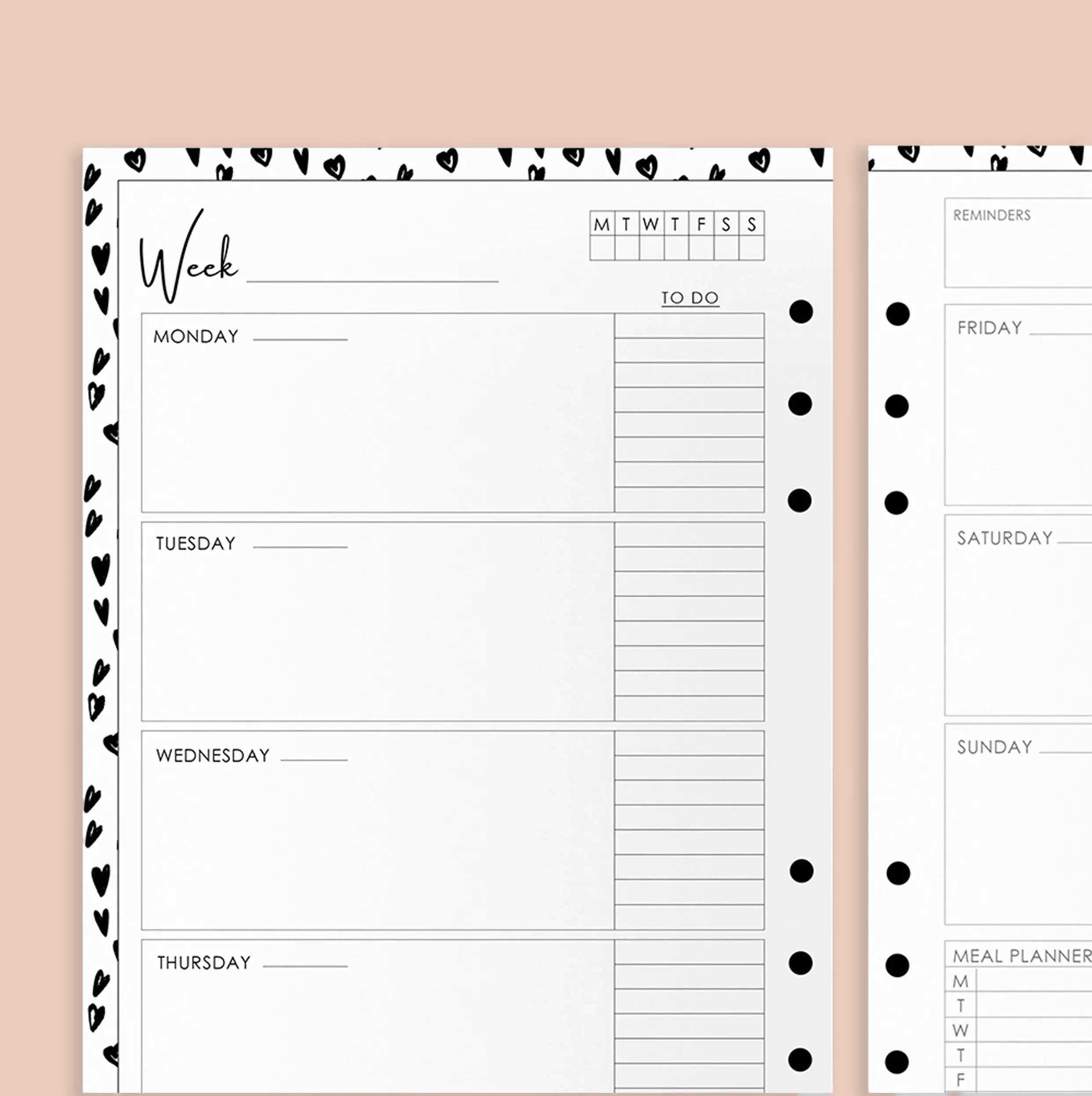 Weekly planner with polka dot border on a beige background