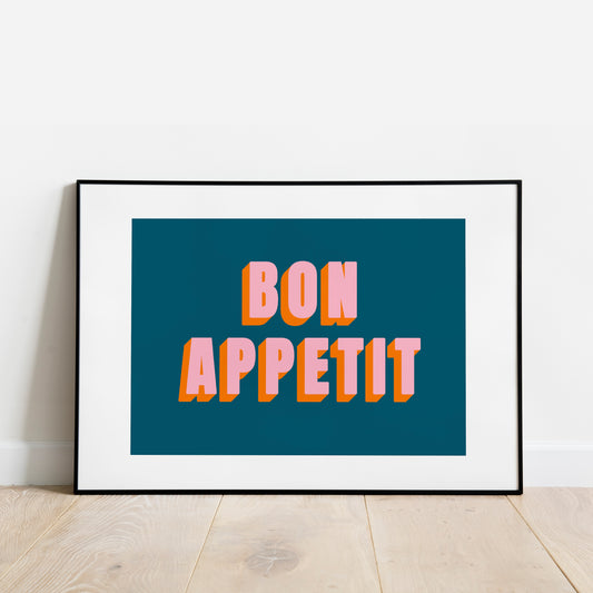 'Bon Appetit' Blue & Orange Print